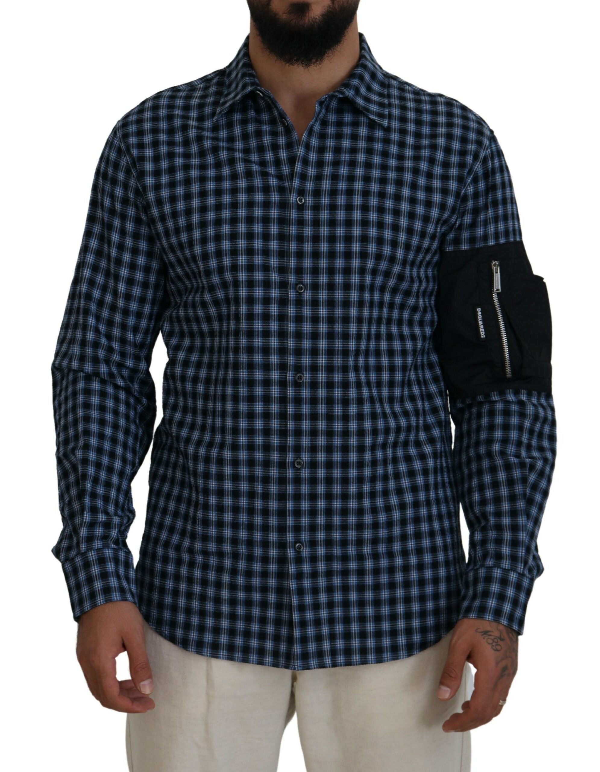 Chemise à manches longues pour homme Dsquared² à carreaux multicolores et noirs, style décontracté et tendance.