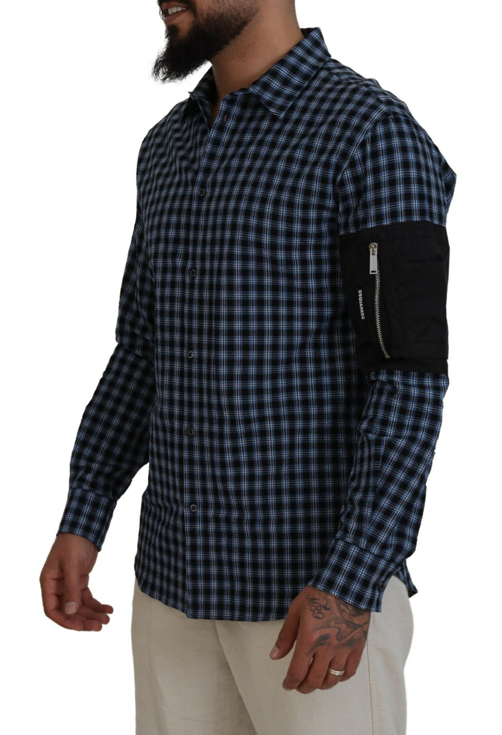 Chemise homme à manches longues Dsquared² à carreaux multicolores et noirs, style décontracté et tendance.