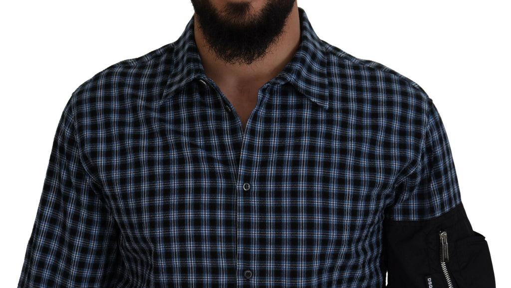 Chemise à manches longues pour homme Dsquared² à carreaux multicolores et noirs, style décontracté et tendance.