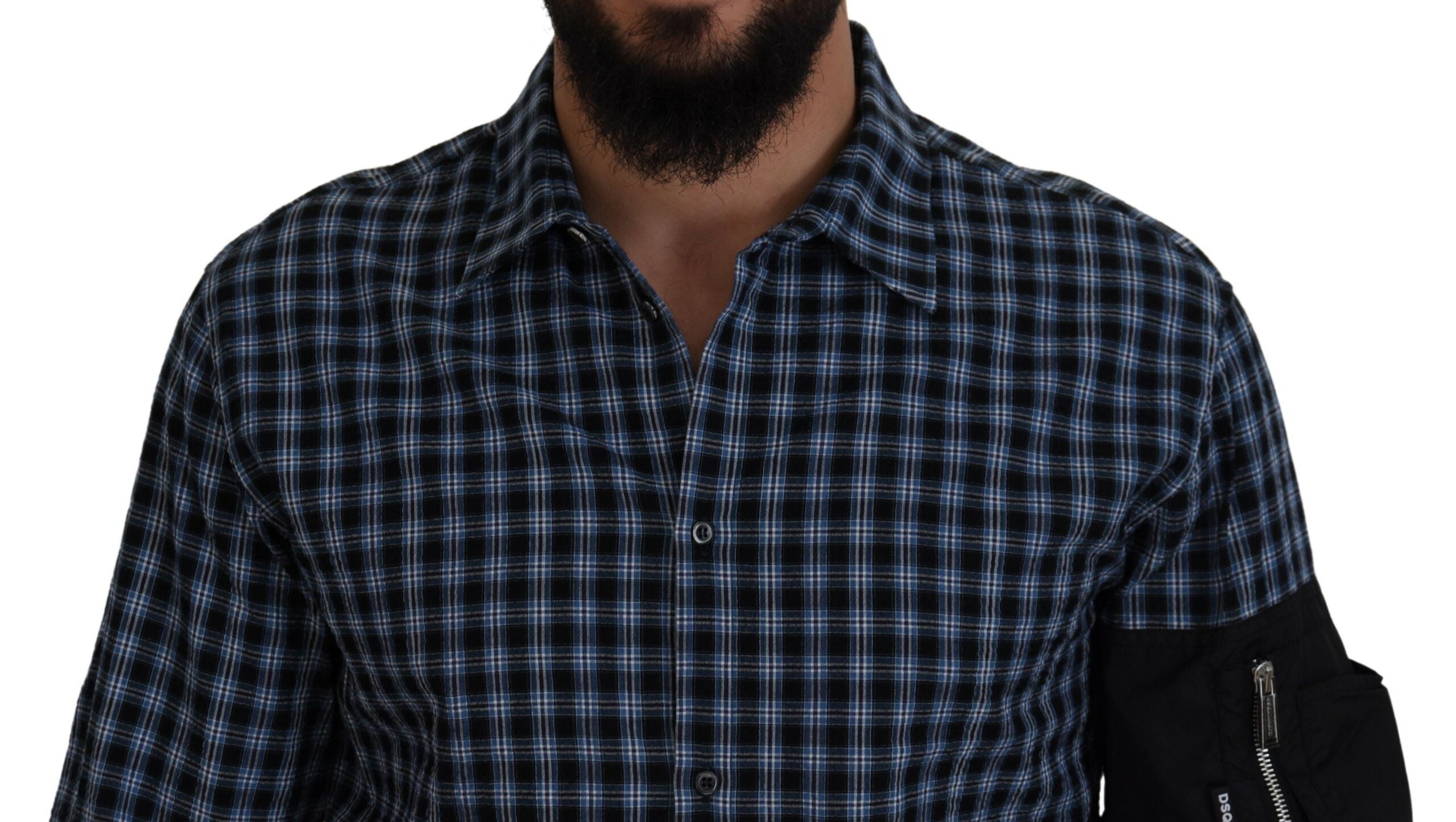 Chemise à manches longues pour homme Dsquared² à carreaux multicolores et noirs, style décontracté et tendance.
