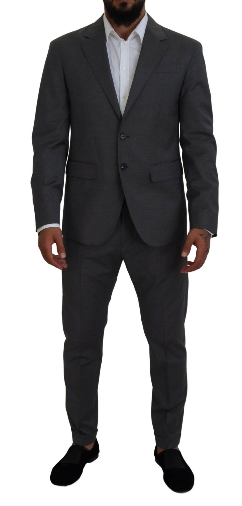 Costume gris en laine à deux pièces Dsquared², veste à boutonnière simple et pantalon assorti, pour homme élégant.