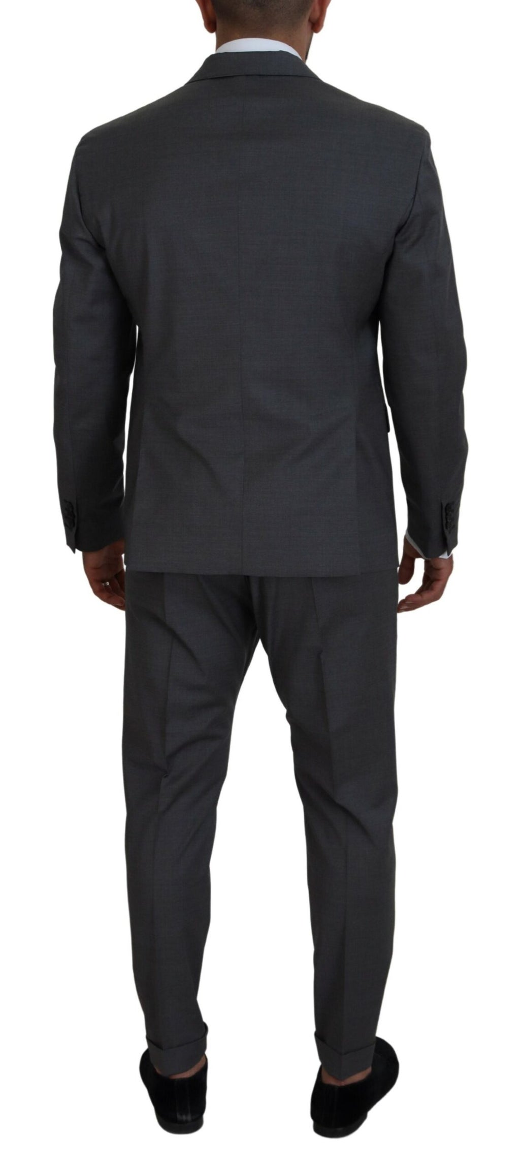 Costume gris en laine à deux pièces Dsquared², veste croisée simple à un bouton, élégant et sophistiqué.