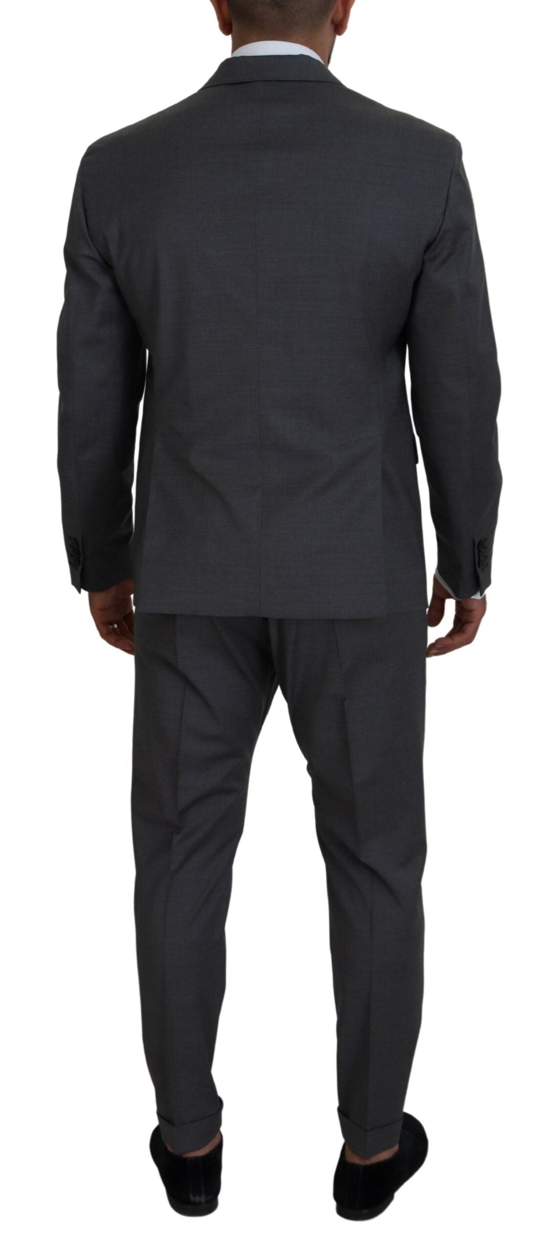 Costume gris en laine à deux pièces Dsquared², veste croisée simple à un bouton, élégant et sophistiqué.