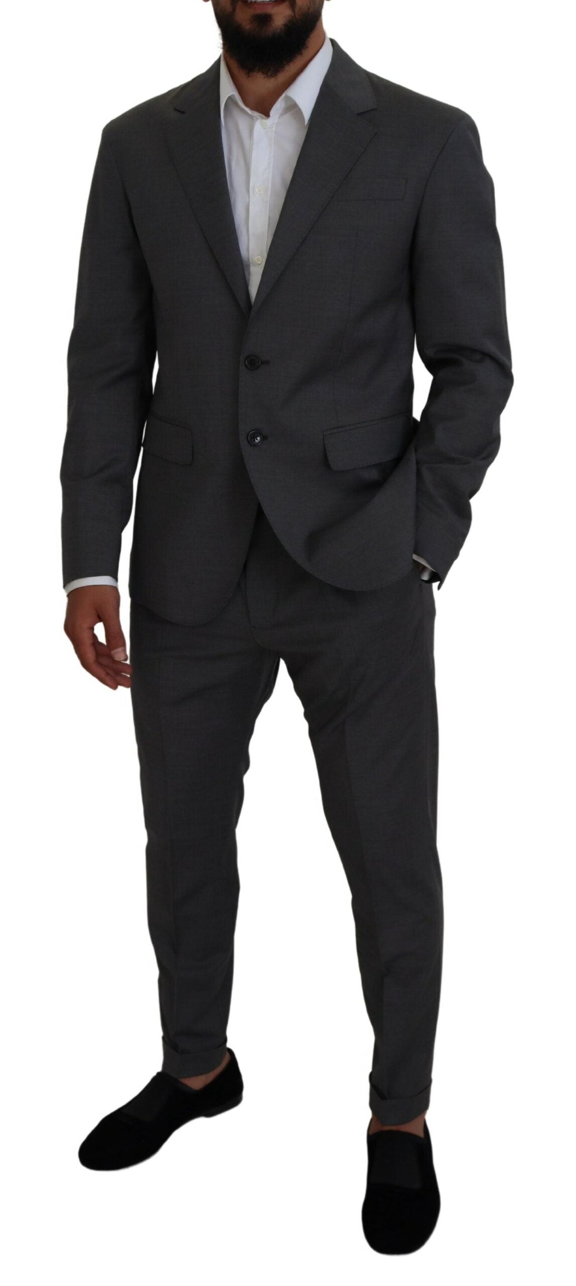 Costume gris en laine Dsquared² à deux pièces avec veste croisée simple, élégant et sophistiqué, adapté aux occasions formelles.