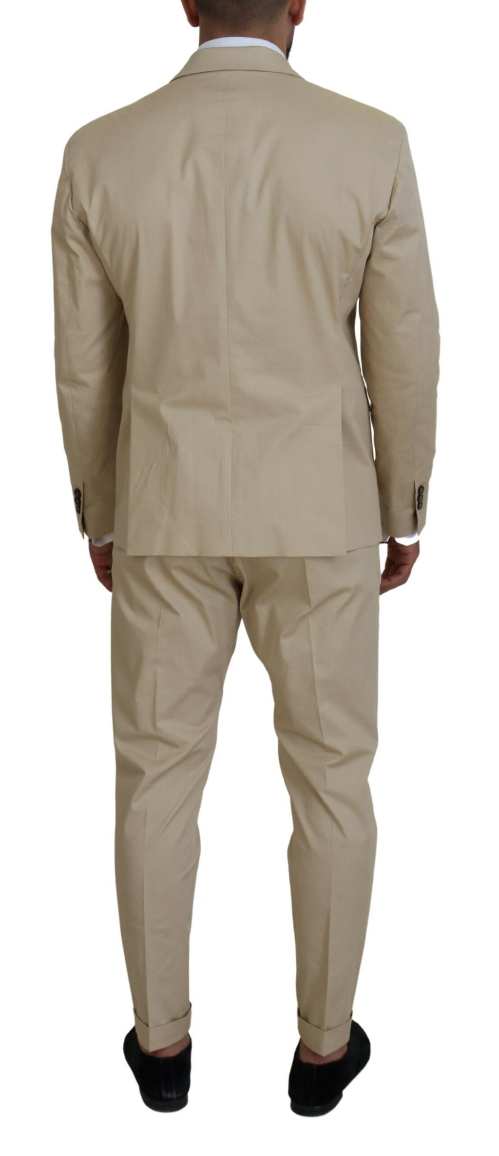 Costume deux pièces en coton beige de Dsquared², veste croisée simple boutonnage, style élégant et moderne.