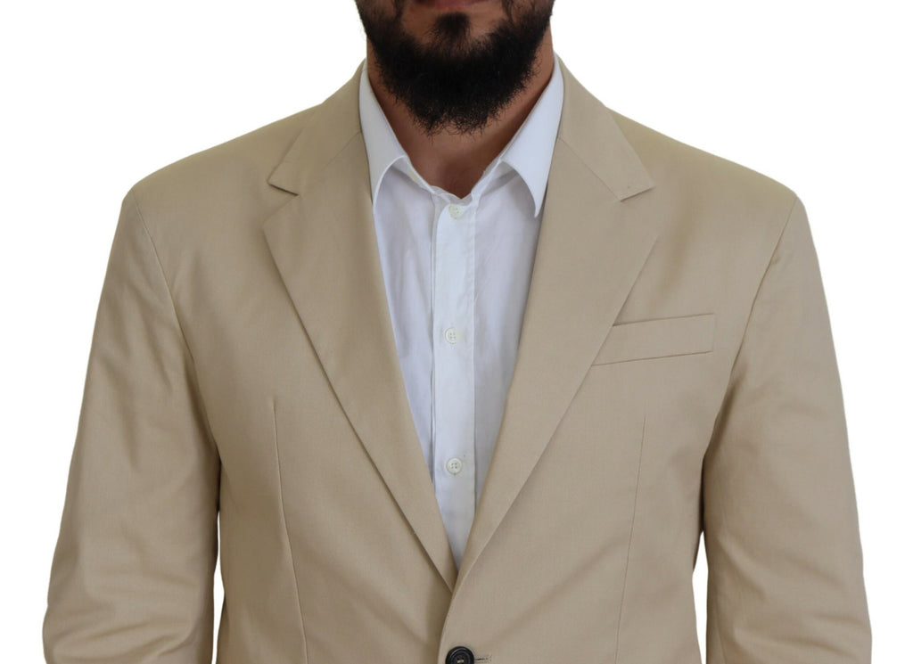 Costume beige en coton à deux pièces Dsquared² avec veste croisée simple, élégant et moderne, pour homme.