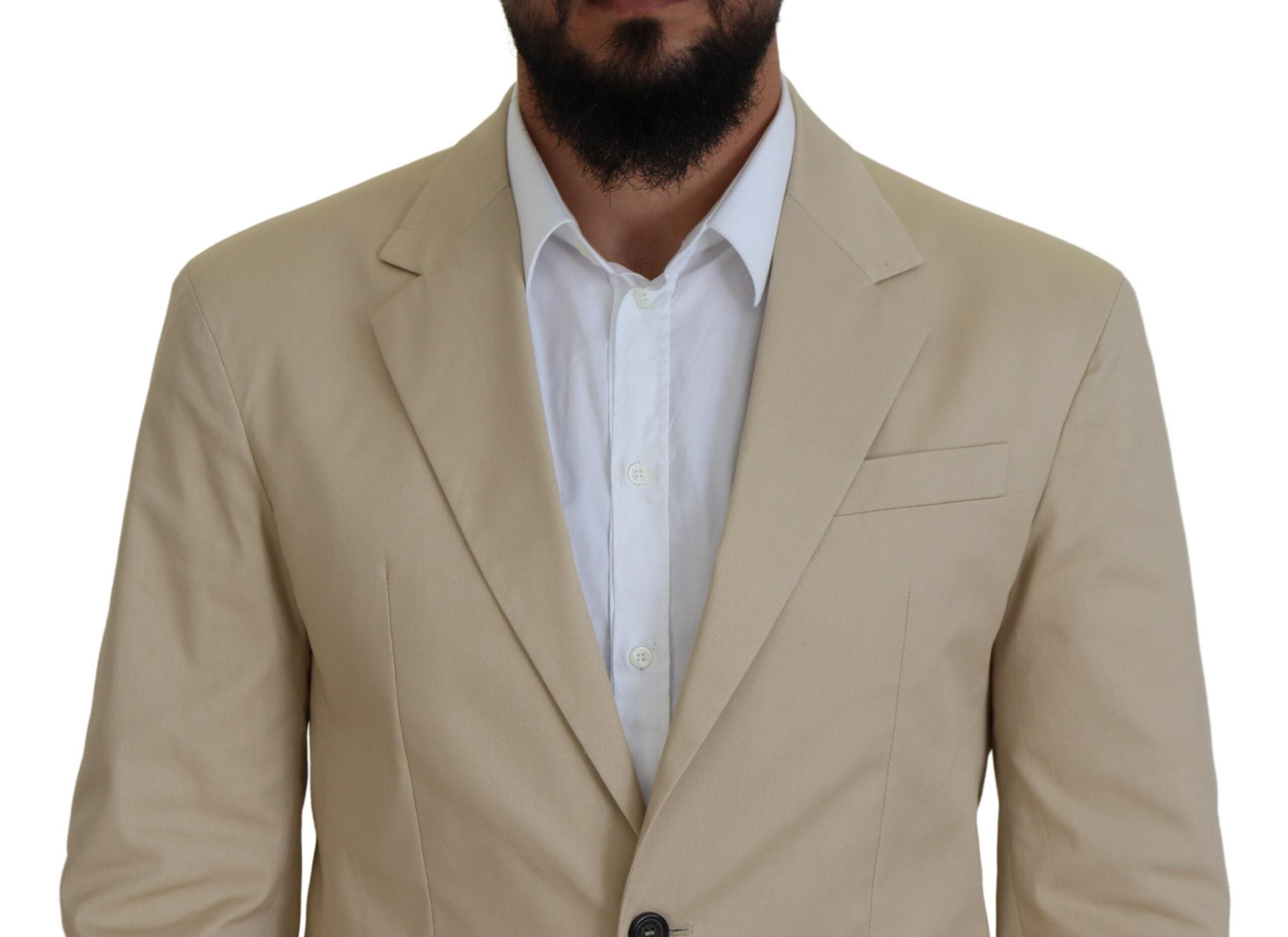 Costume beige en coton à deux pièces Dsquared² avec veste croisée simple, élégant et moderne, pour homme.