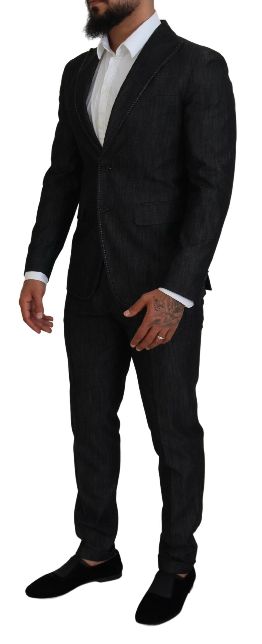 Costume deux pièces en coton noir Dsquared² Miami, veste croisée simple, pantalon assorti, élégance moderne.