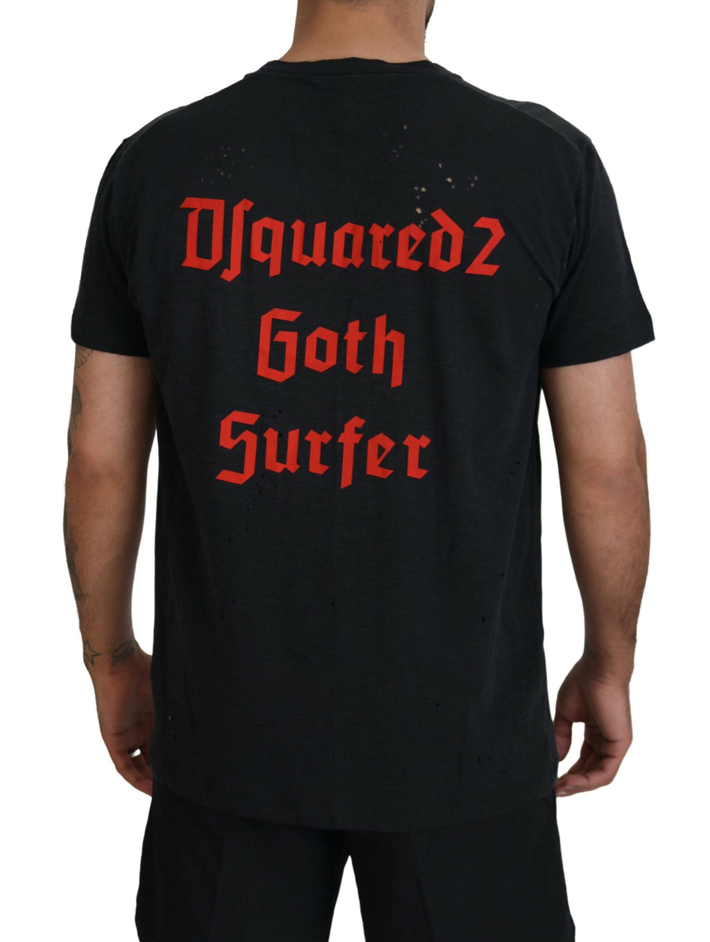 T-shirt en coton noir Dsquared² avec chaîne décorative à manches courtes et style décontracté.