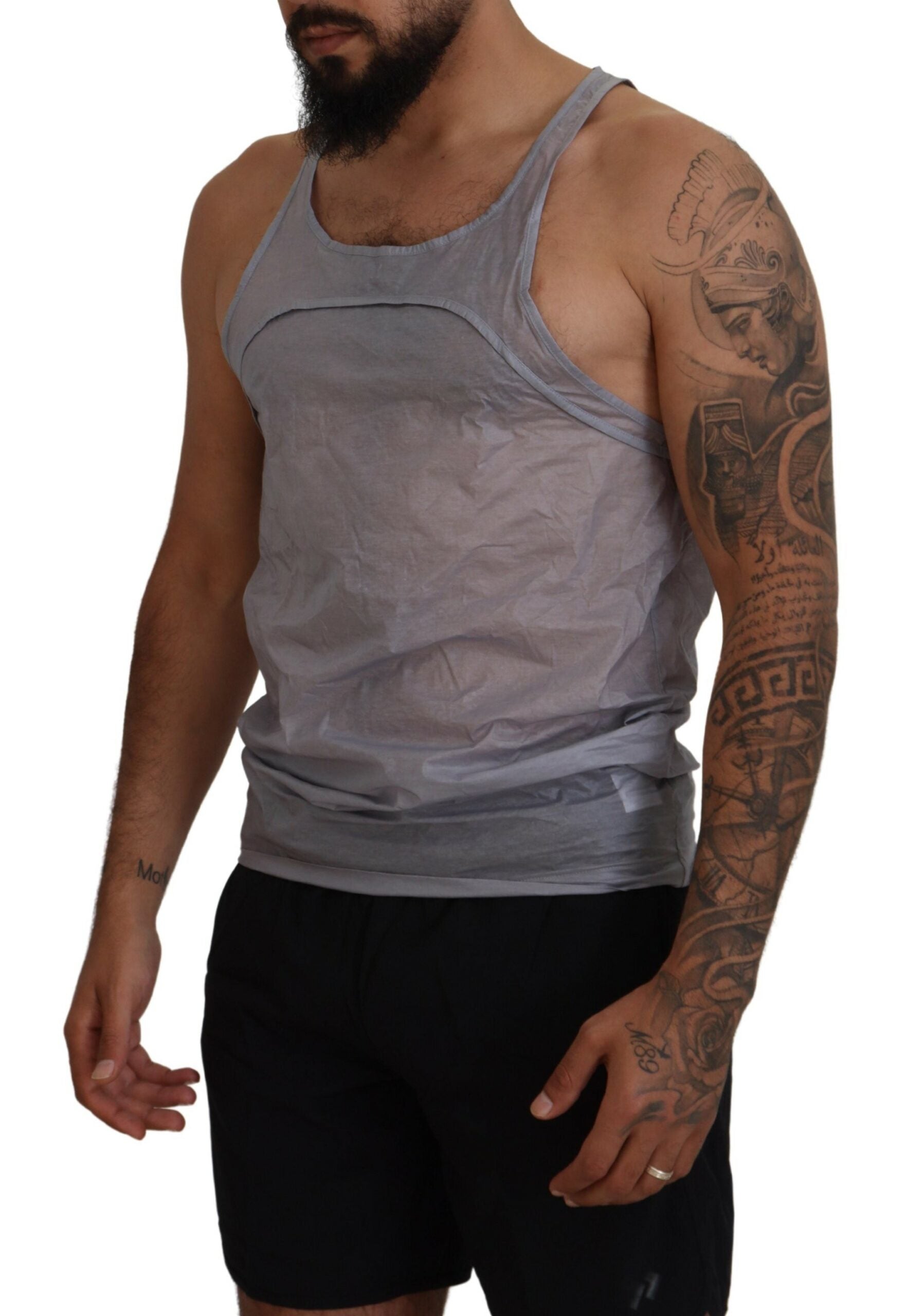 T-shirt sans manches en coton gris clair de la marque Dsquared², haut pour homme, vue de face.