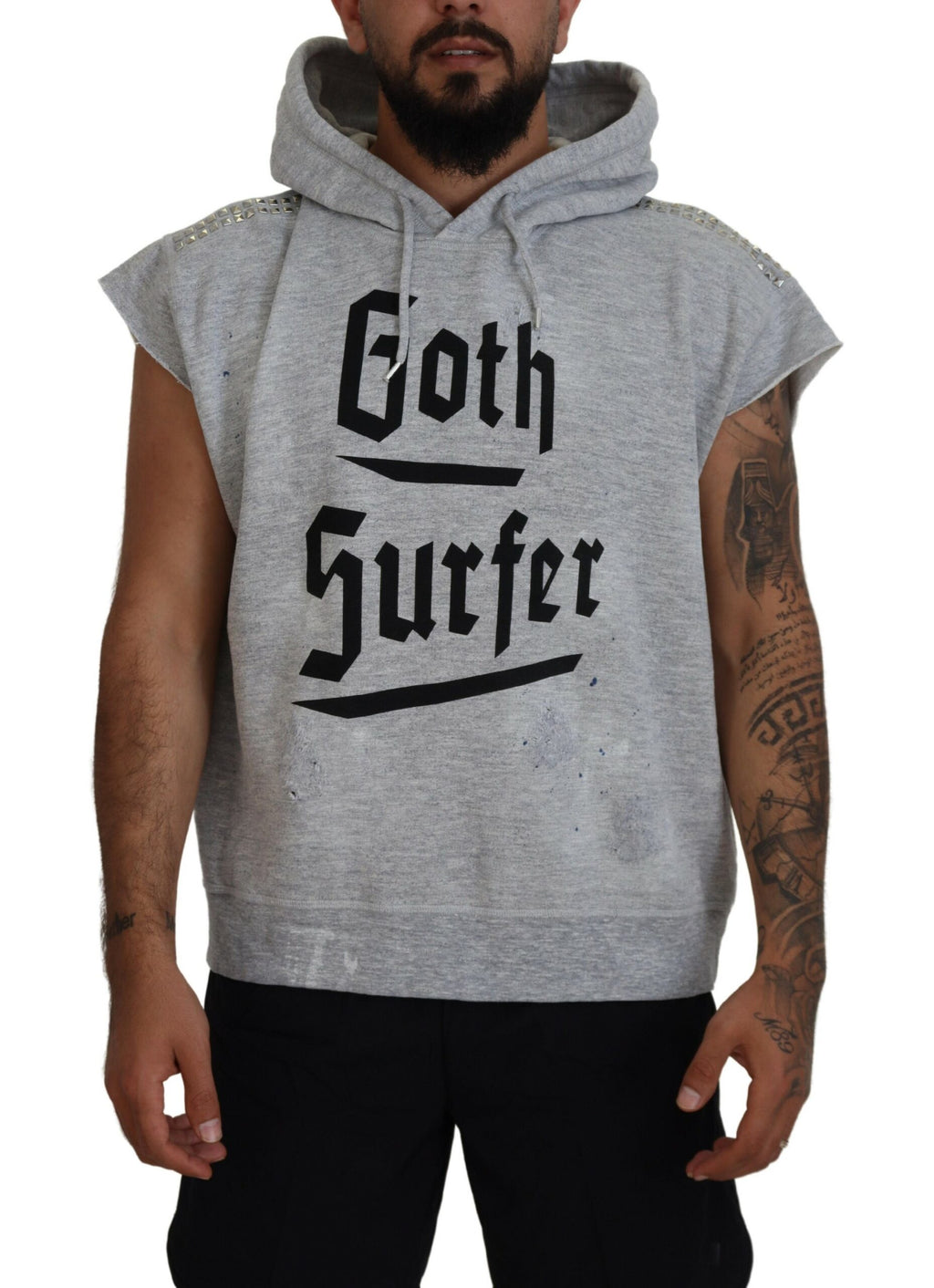 T-shirt à capuche gris clair en coton de la marque Dsquared², manches courtes, vue de face sur fond blanc.