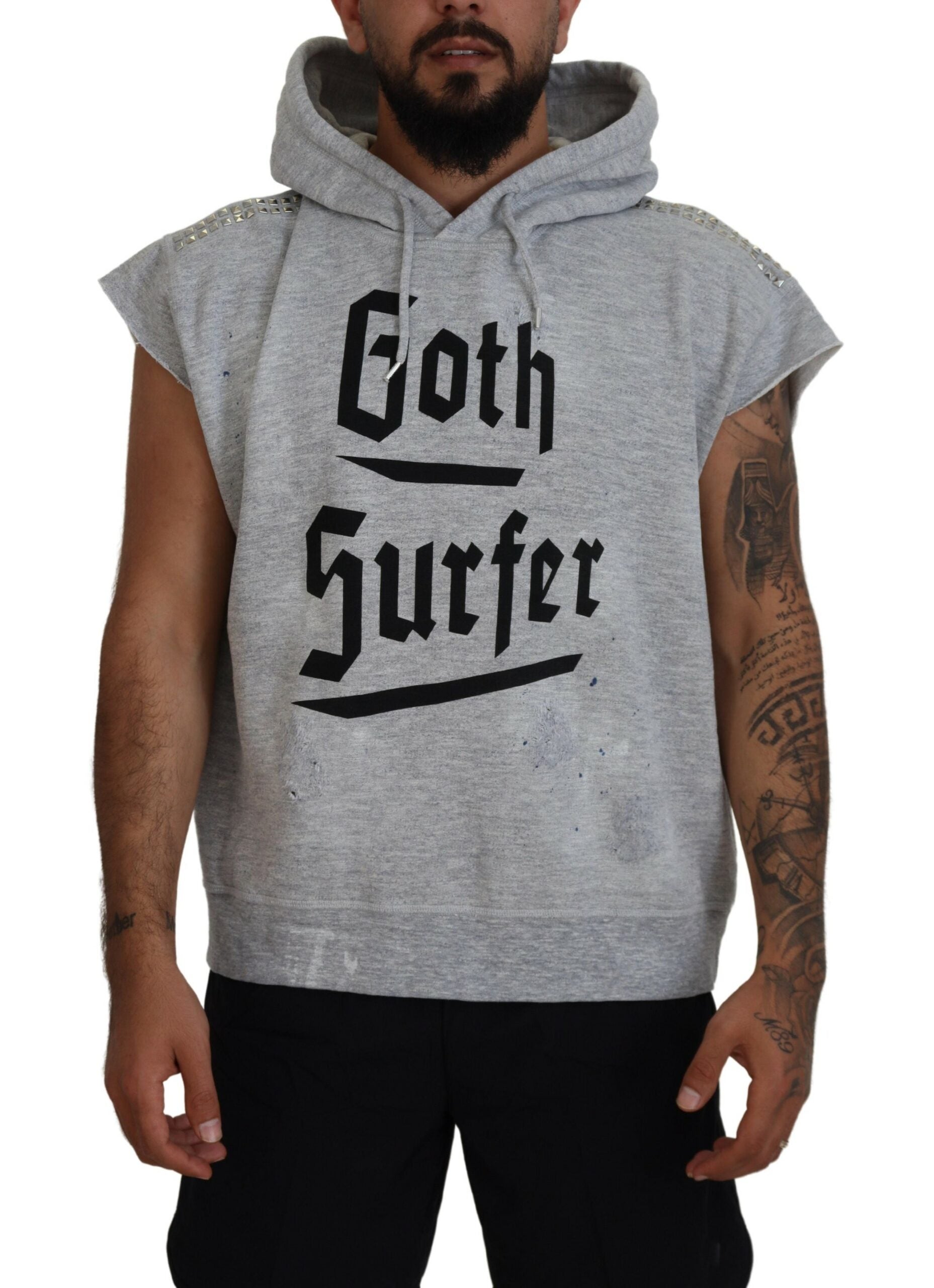 T-shirt à capuche gris clair en coton de la marque Dsquared², manches courtes, vue de face sur fond blanc.