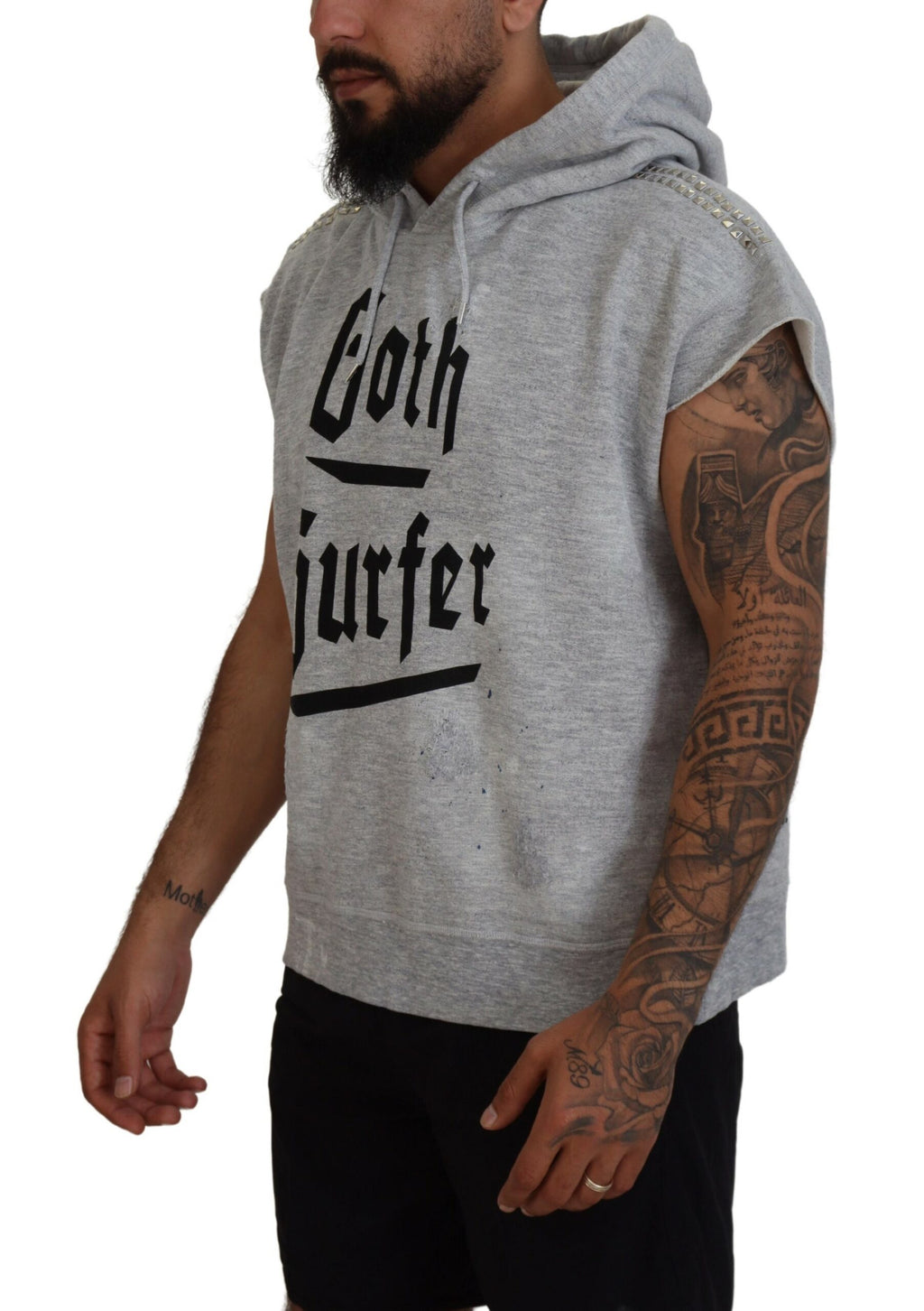 T-shirt à capuche gris clair en coton de la marque Dsquared², manches courtes, style décontracté et confortable.