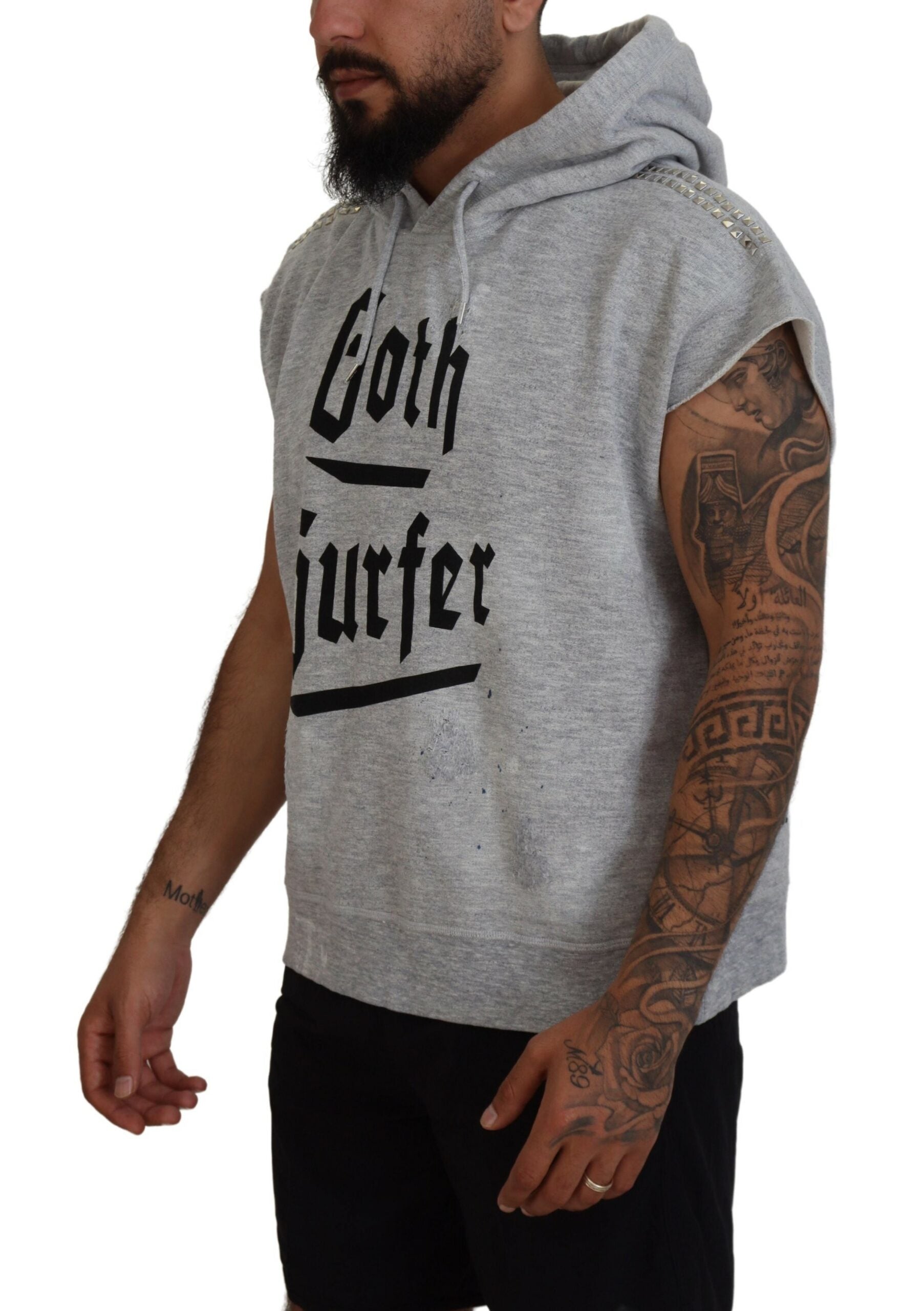T-shirt à capuche gris clair en coton de la marque Dsquared², manches courtes, style décontracté et confortable.