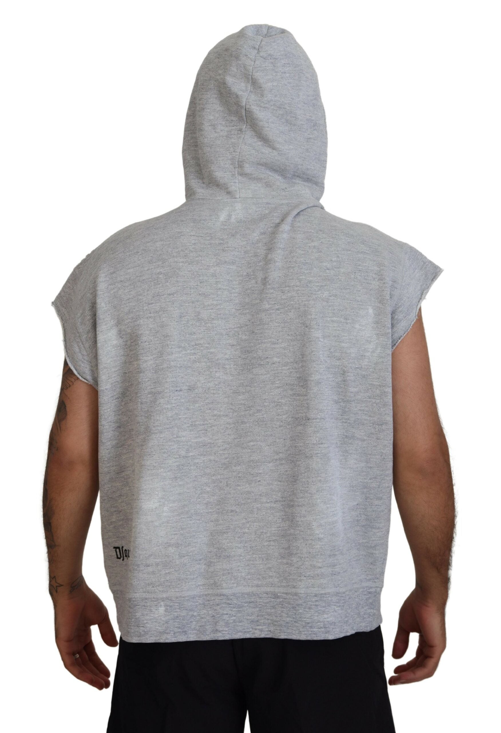 T-shirt à capuche gris clair en coton de la marque Dsquared², manches courtes, style décontracté et confortable.