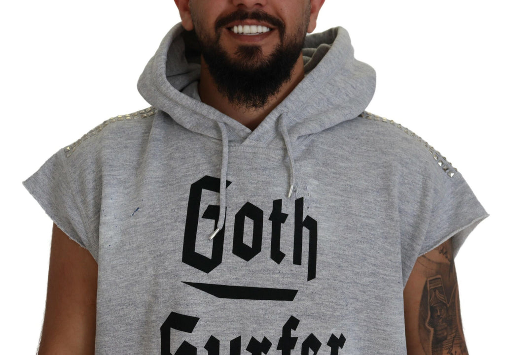 T-shirt à capuche gris clair en coton de la marque Dsquared², manches courtes, vue frontale.