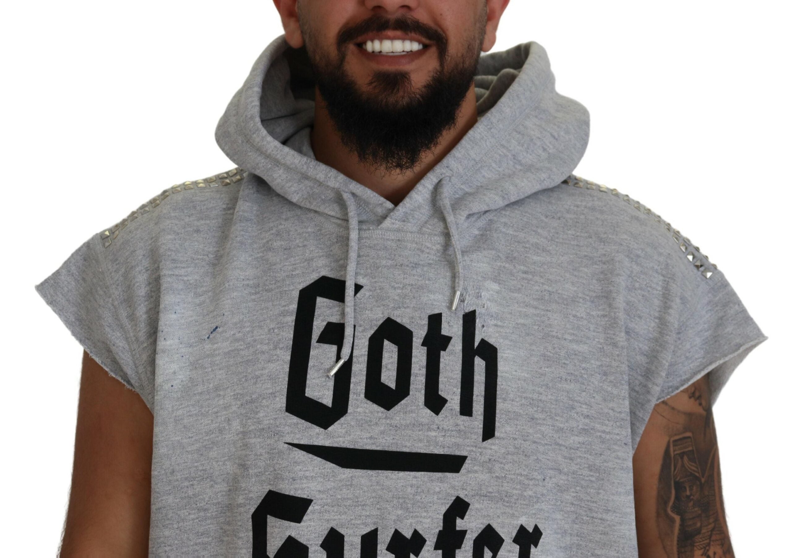 T-shirt à capuche gris clair en coton de la marque Dsquared², manches courtes, vue frontale.
