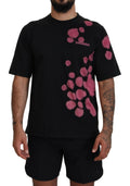 T-shirt à manches courtes noir et rose de Dsquared², coton, col rond, style décontracté et moderne.