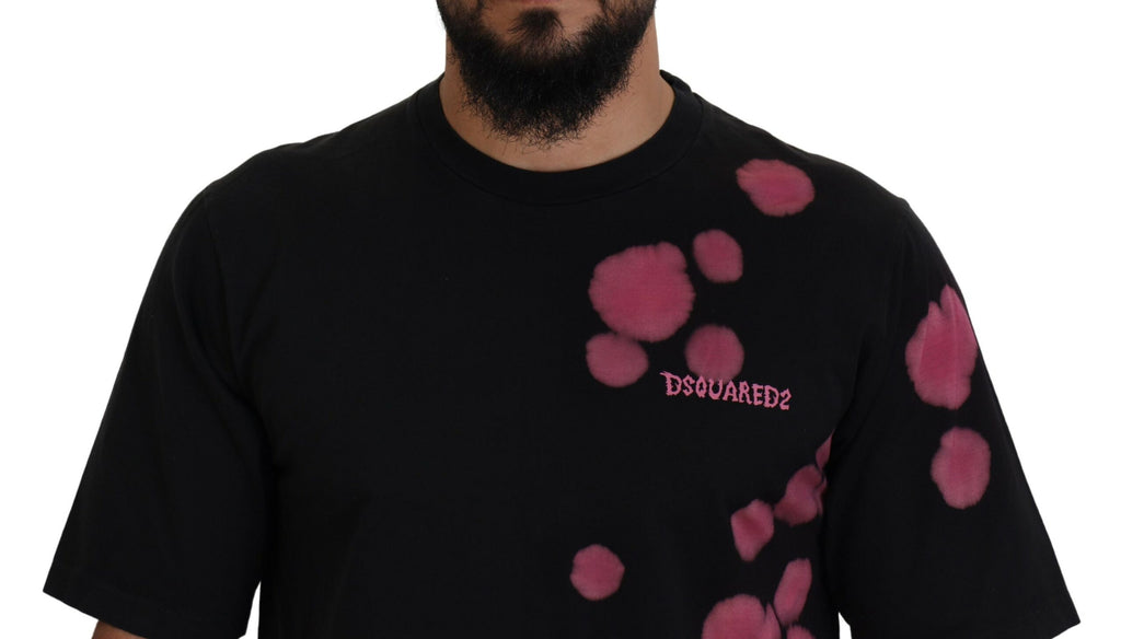 T-shirt à manches courtes noire et rose en coton de Dsquared², col rond, style décontracté et moderne.
