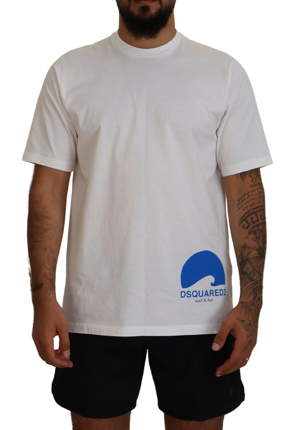 T-shirt blanc à manches courtes en coton Dsquared² avec col rond, vue d'ensemble du vêtement.