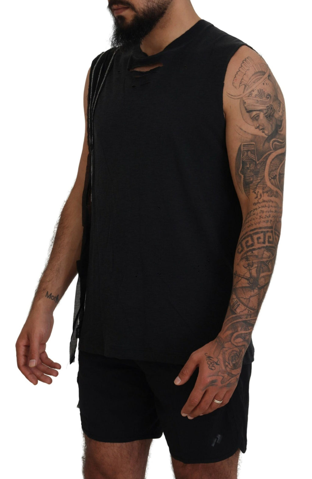 T-shirt sans manches pour homme Dsquared² noir avec chaîne ornementale, style moderne et décontracté.