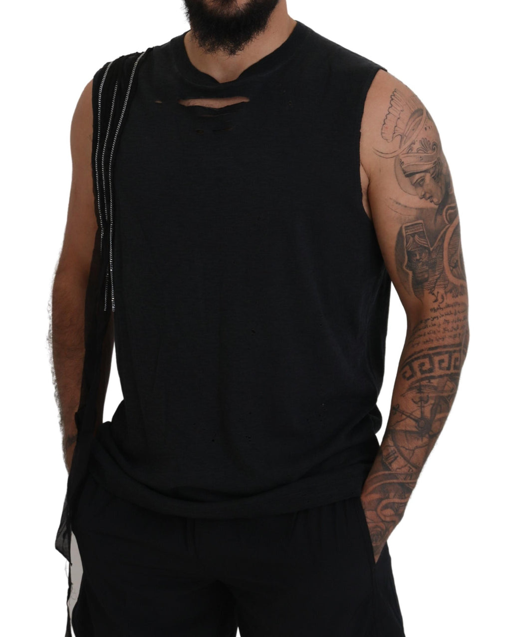 T-shirt sans manches noir pour homme de Dsquared² avec chaîne décorative et détails en métal.