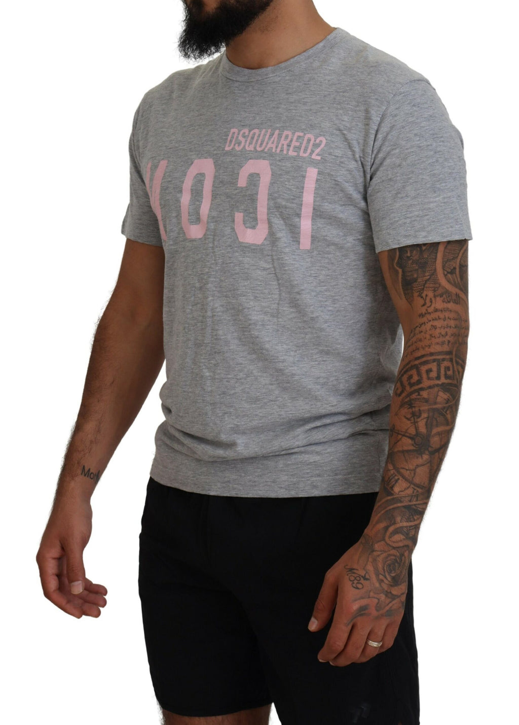 T-shirt gris à logo Dsquared² à manches courtes et col rond en coton, style décontracté et moderne.