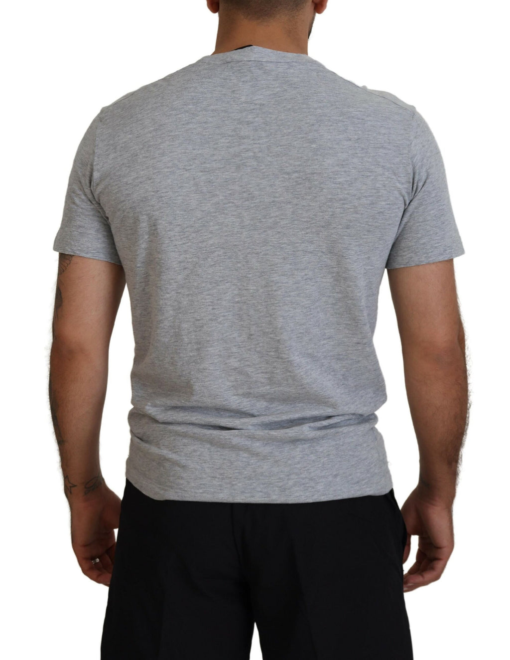 T-shirt gris à manches courtes et logo Dsquared², coton, col rond, vue de face, style décontracté.