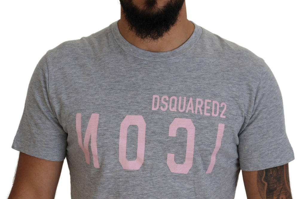 T-shirt gris à logo Dsquared² à manches courtes et col rond, en coton, mode décontractée pour homme.