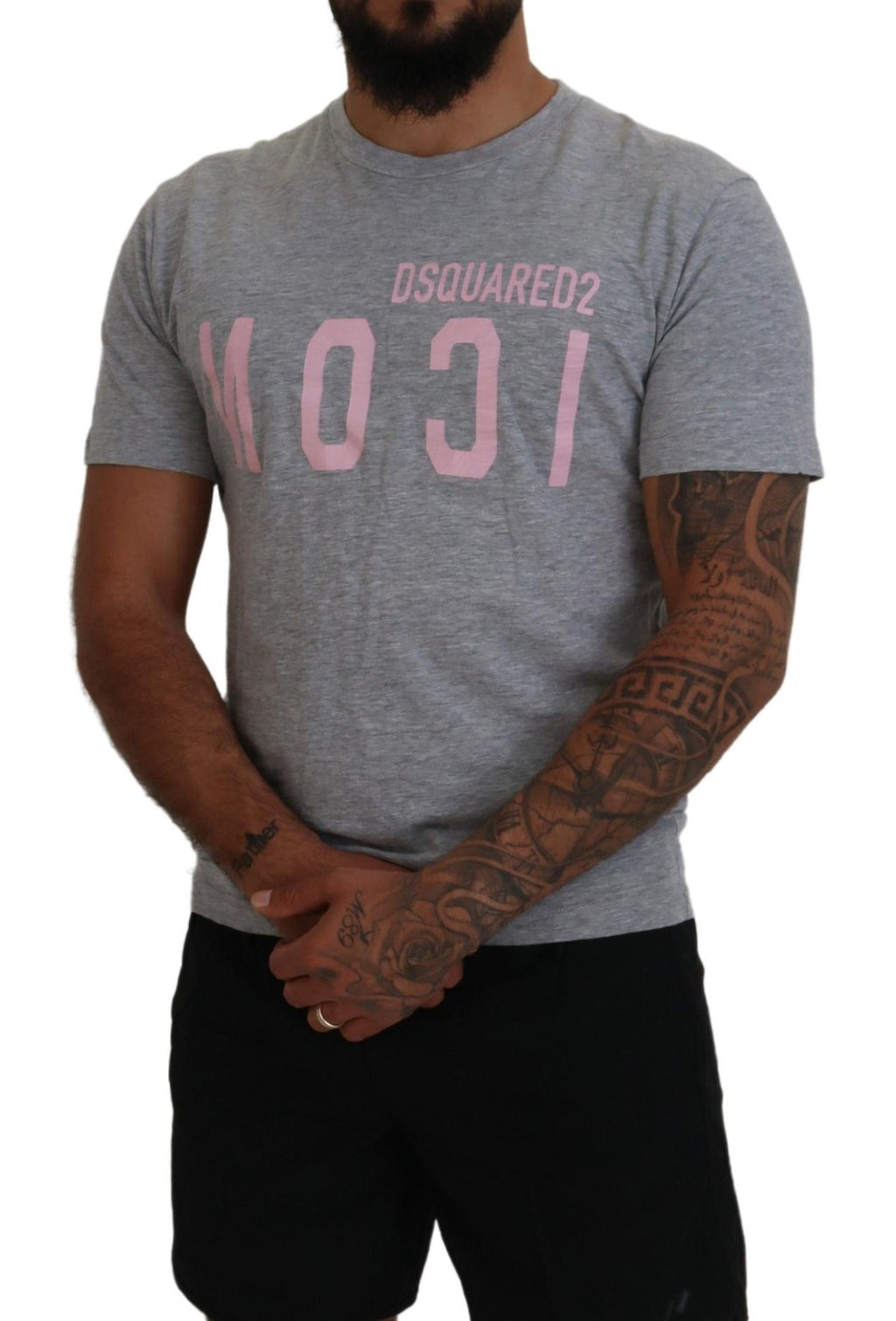 T-shirt gris à logo Dsquared² avec manches courtes et col rond en coton, style décontracté et moderne.