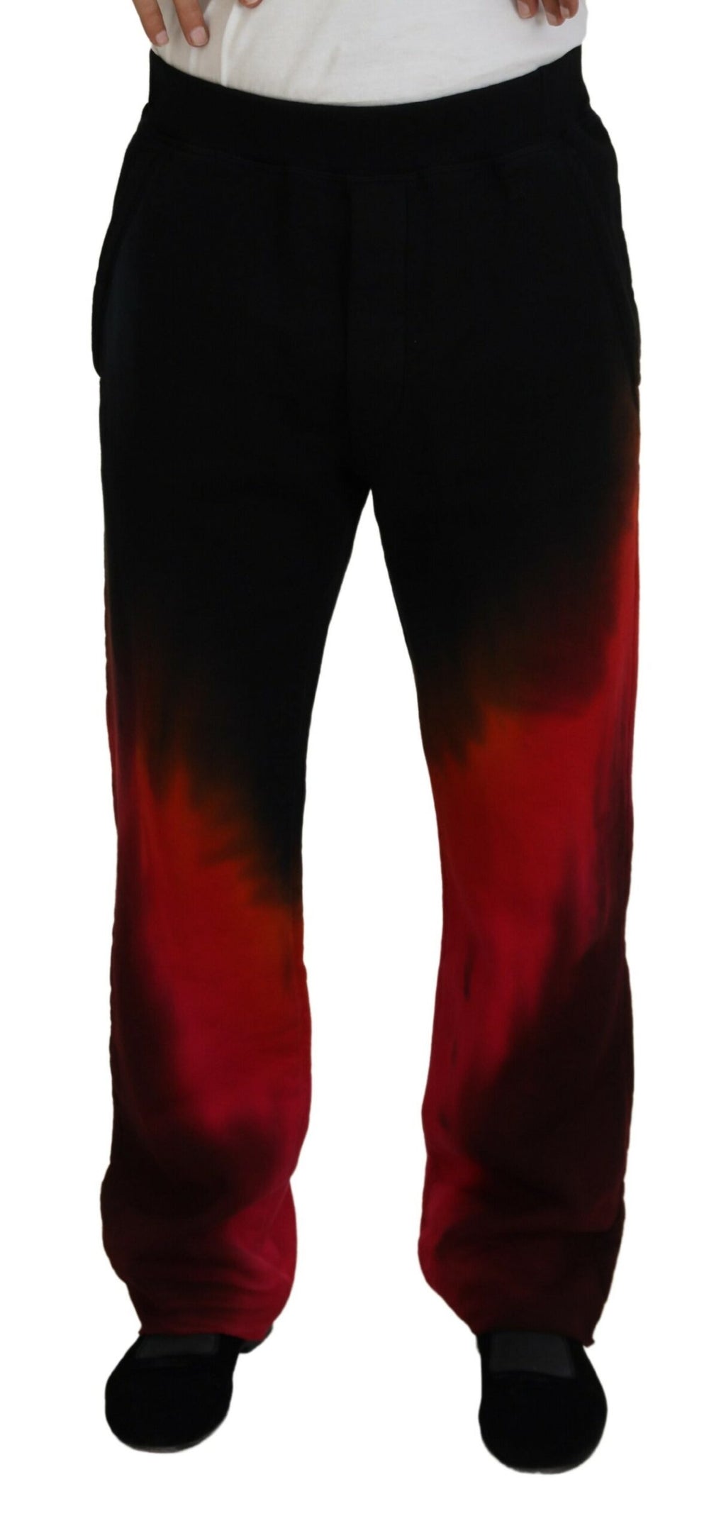 Pantalon décontracté en coton noir et rouge avec logo imprimé de Dsquared², style casual et confortable.