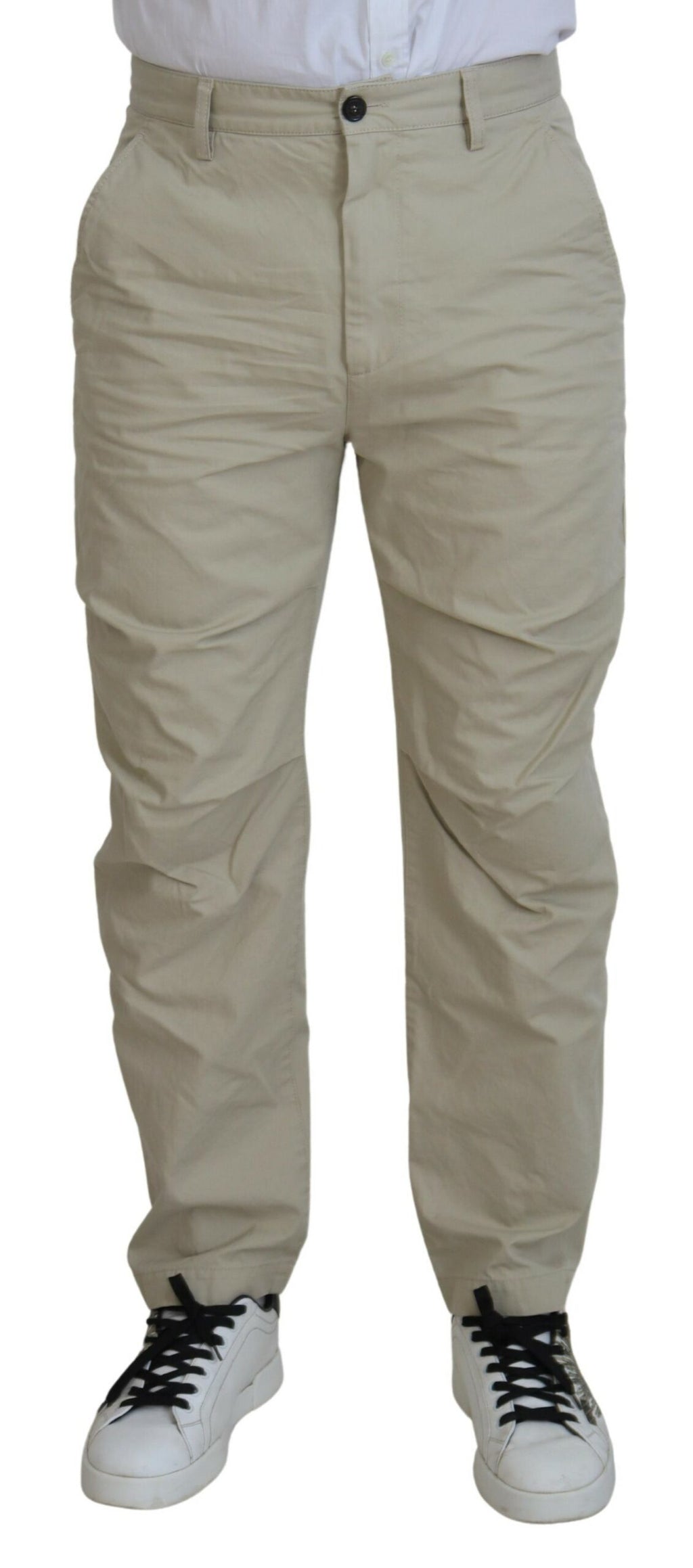 Pantalon beige en coton pour homme de coupe droite de la marque Dsquared², style décontracté et élégant.