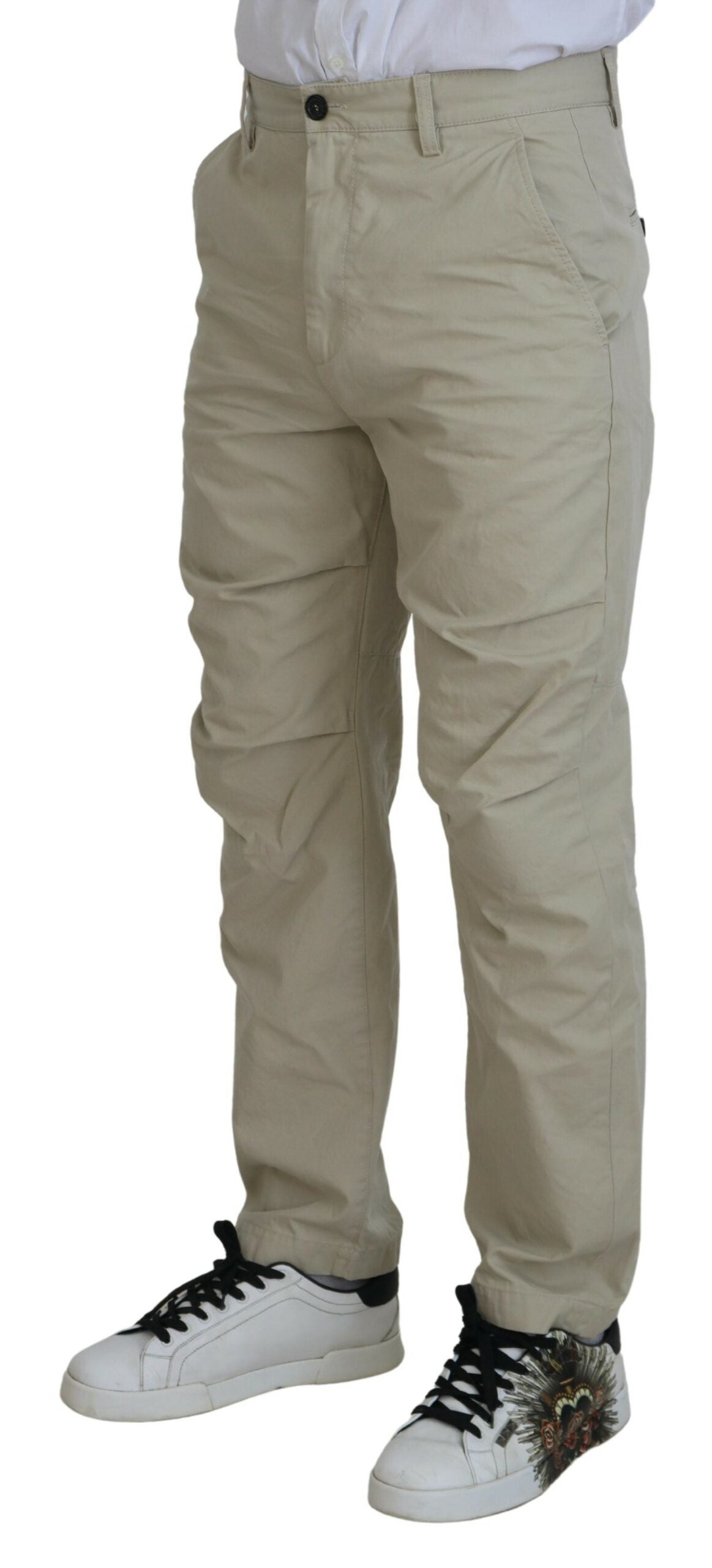 Pantalon homme beige en coton à coupe droite de Dsquared², style décontracté et confortable, visible en gros plan.