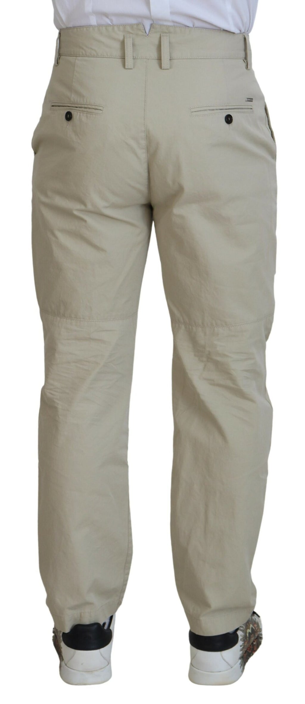 Pantalon homme en coton beige de coupe droite de la marque Dsquared², style casual.