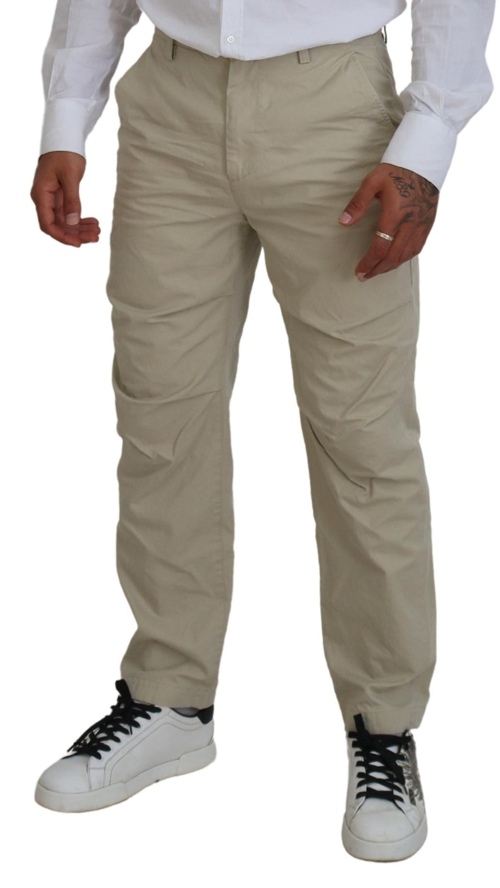 Pantalon homme beige en coton de coupe droite de la marque Dsquared², pantalon casual pour homme.