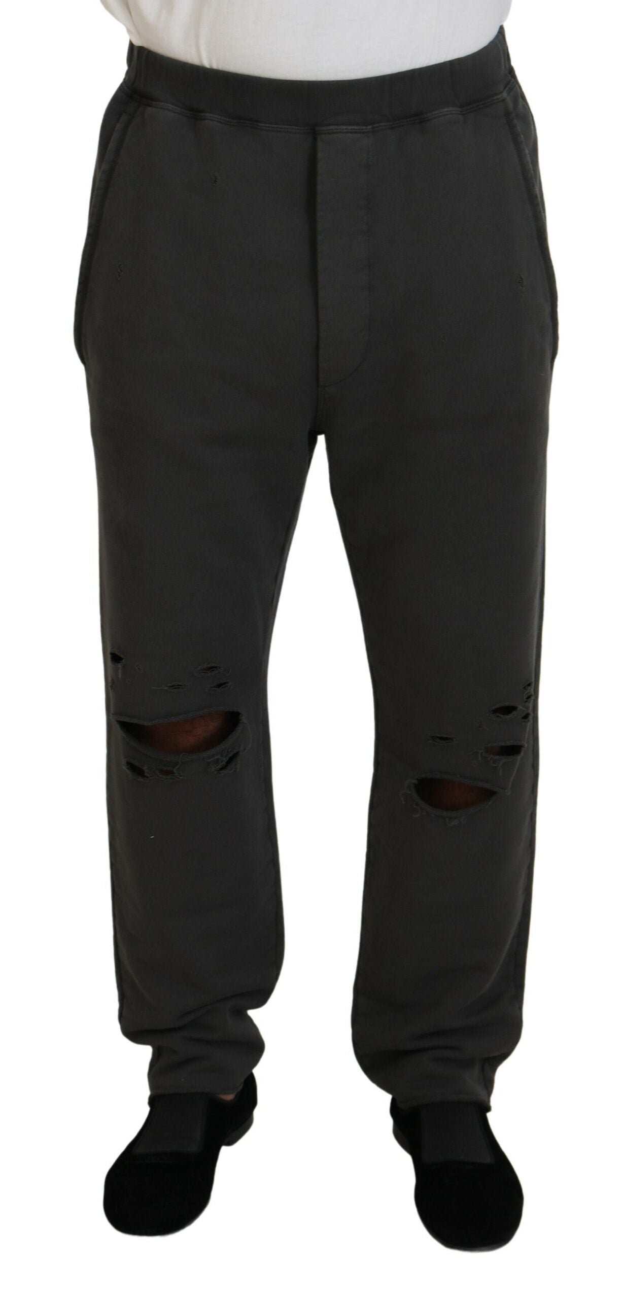 Pantalon décontracté en coton gris foncé pour homme de Dsquared², style tacheté et déchiré, mode urbaine et tendance.