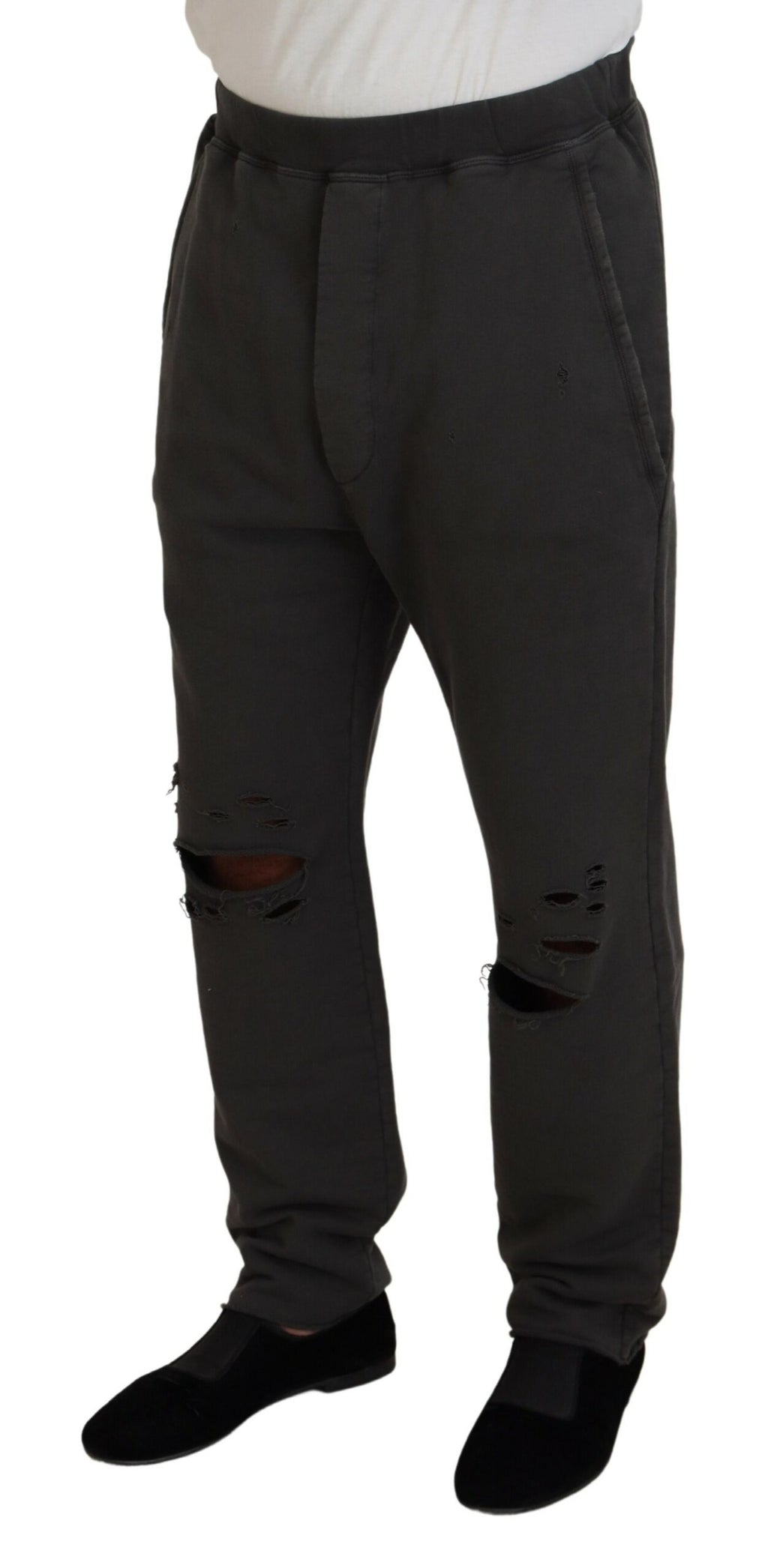 Pantalon décontracté gris foncé en coton pour homme de la marque Dsquared², avec un style déchiré et tendance.