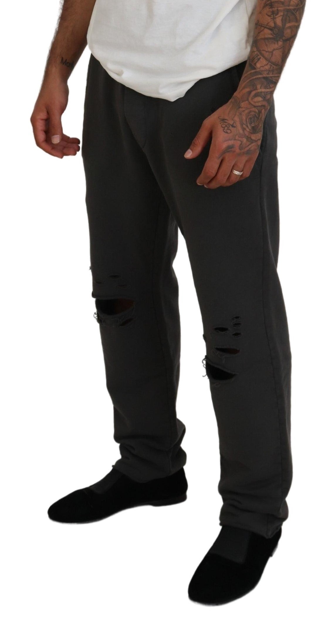 Pantalon décontracté gris foncé en coton pour homme de Dsquared², style déchiré et tendance.