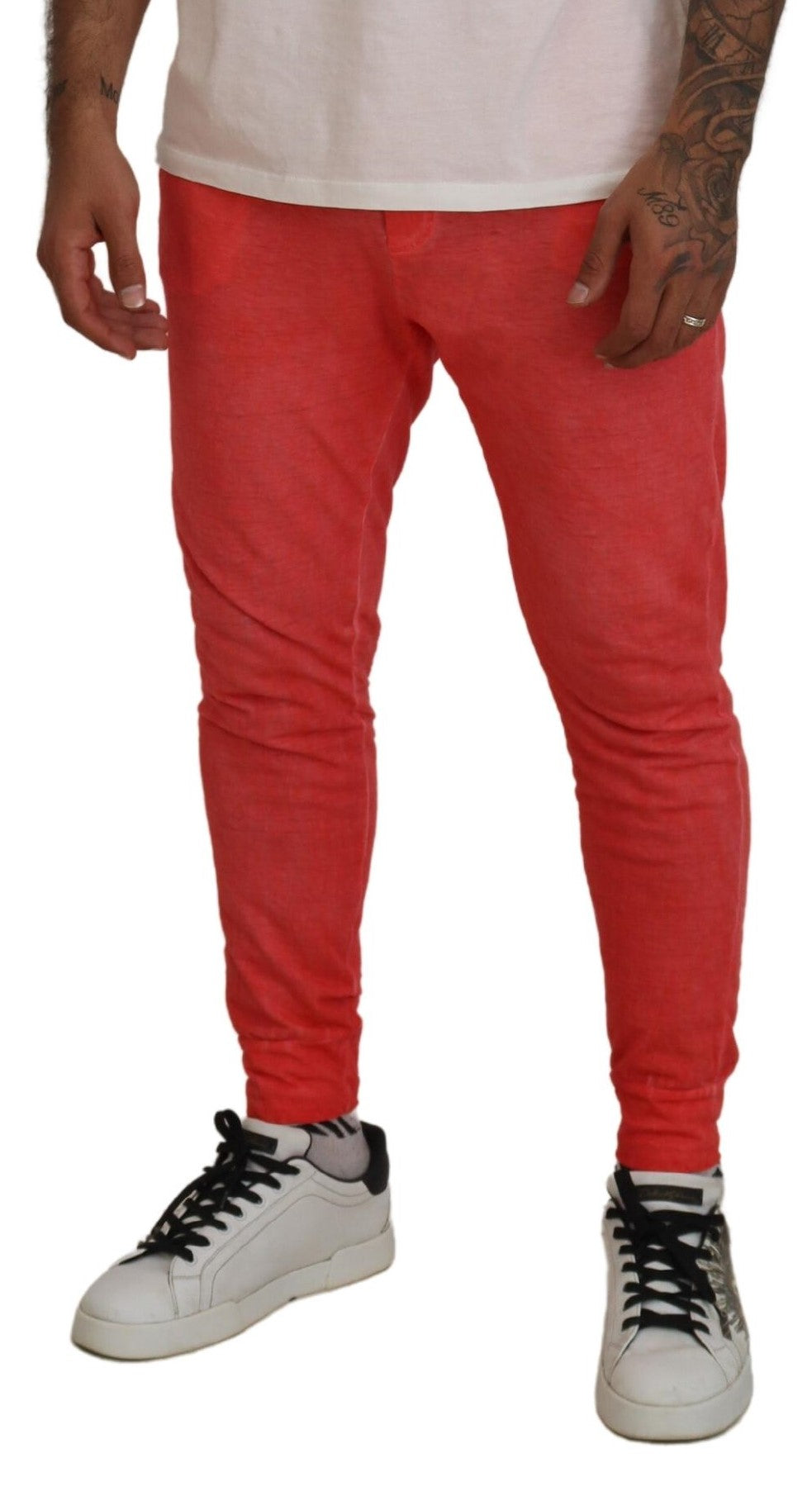 Pantalon homme Dsquared² en coton orange avec taille élastique et logo, look décontracté et moderne.