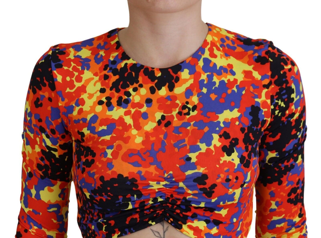 Haut court à manches longues et multicolores de Dsquared², blouse crop top en tissu léger et tendance.