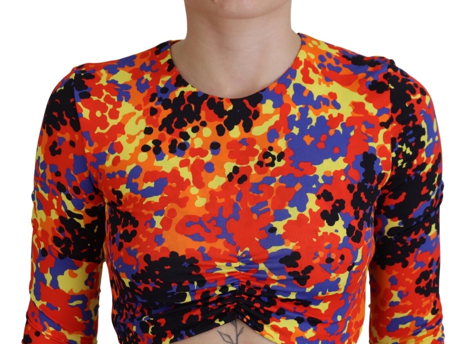 Haut court à manches longues et multicolores de Dsquared², blouse crop top en tissu léger et tendance.