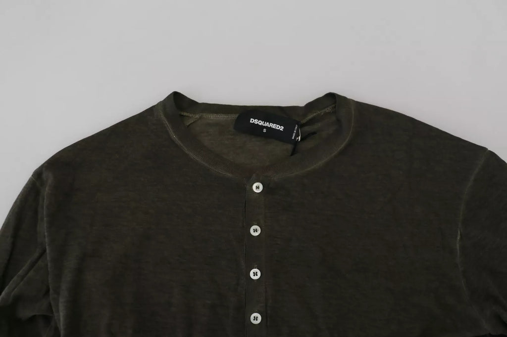 Pull à manches longues en coton et lin gris Dsquared², vue de face avec col rond et détails de texture.