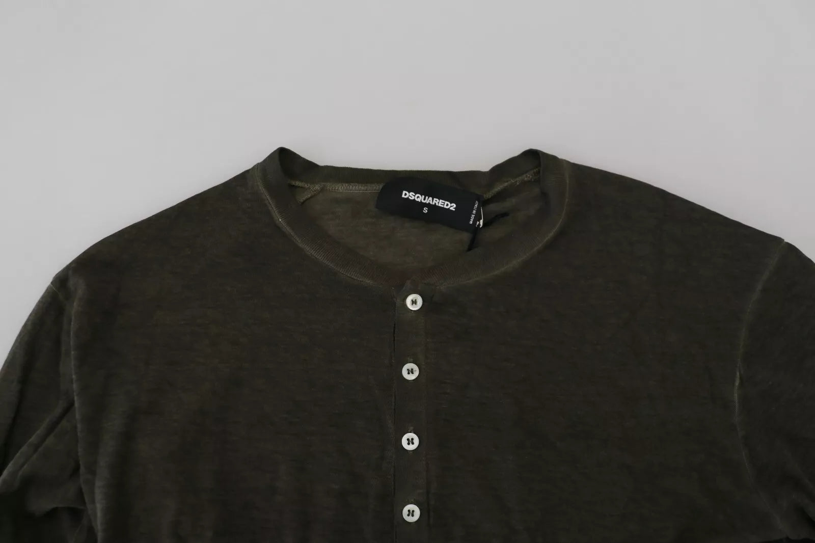 Pull à manches longues en coton et lin gris Dsquared², vue de face avec col rond et détails de texture.