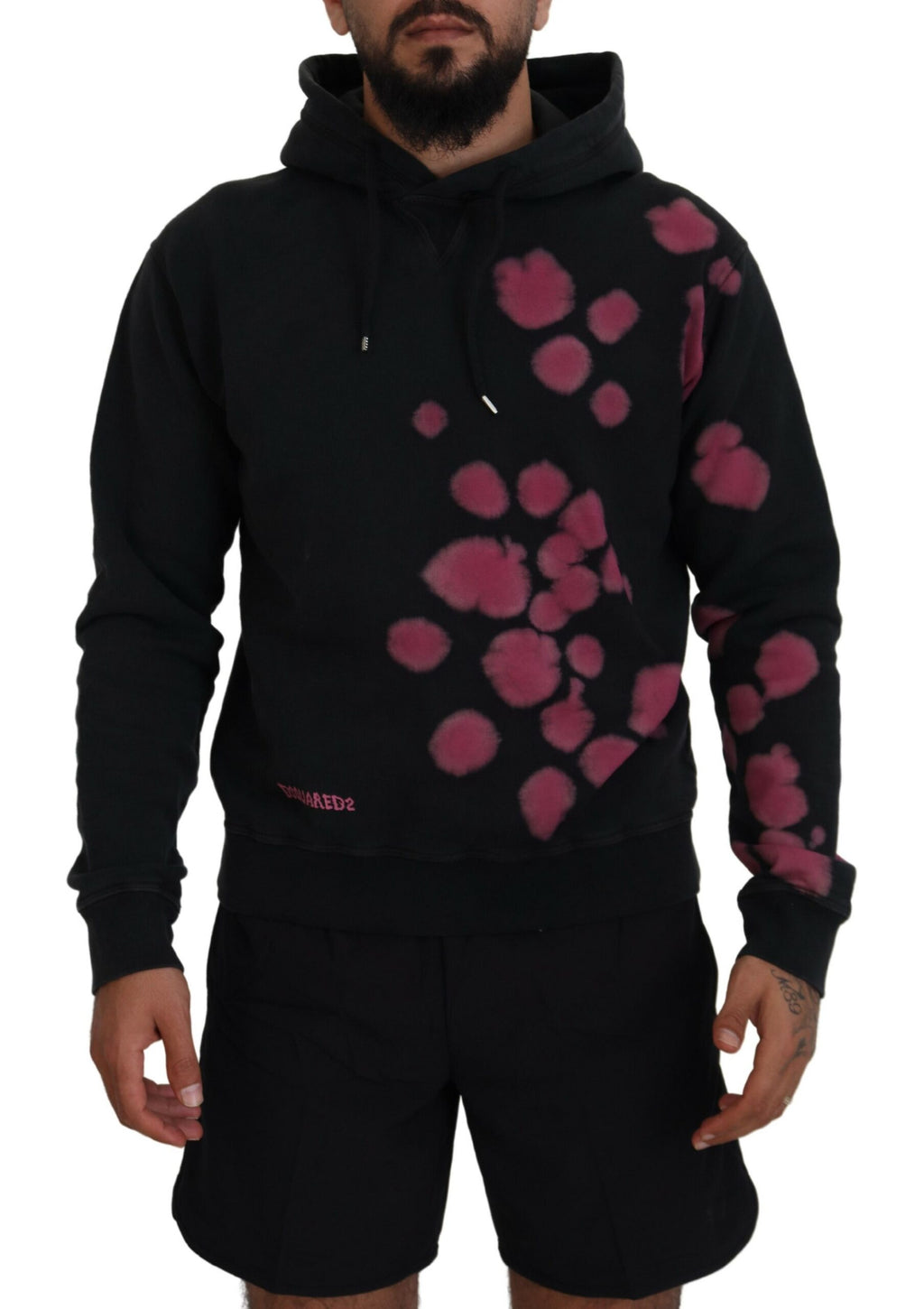 Sweat à capuche en coton noir à motif tie-dye de Dsquared², sweat-shirt décontracté avec capuche et manches longues.