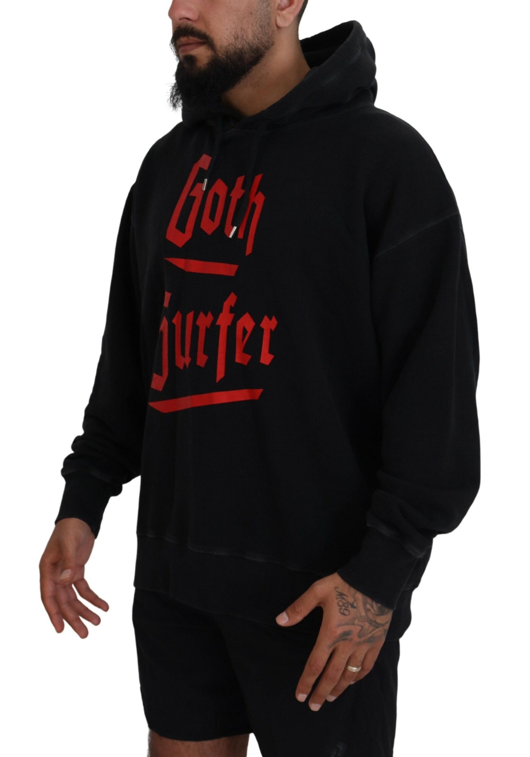 Sweat-shirt à capuche en coton noir pour homme de Dsquared² avec imprimé graphique, pull confortable et tendance.
