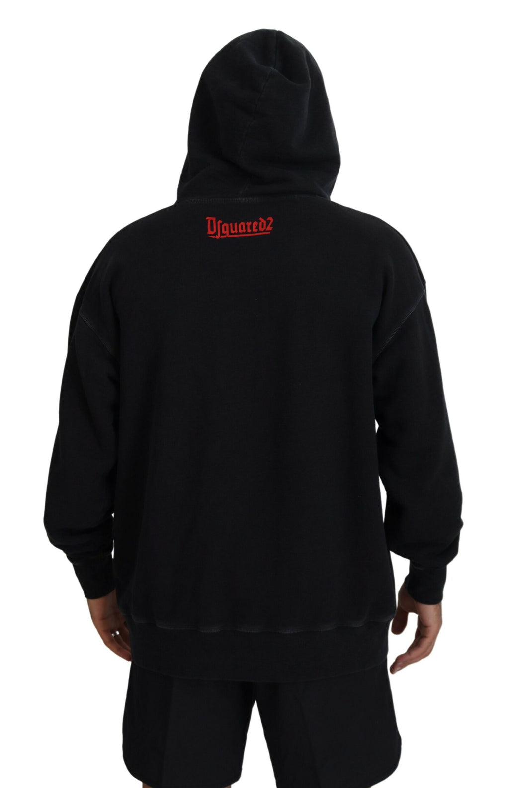 Sweat à capuche en coton noir pour homme de Dsquared² avec imprimé, style décontracté et moderne.