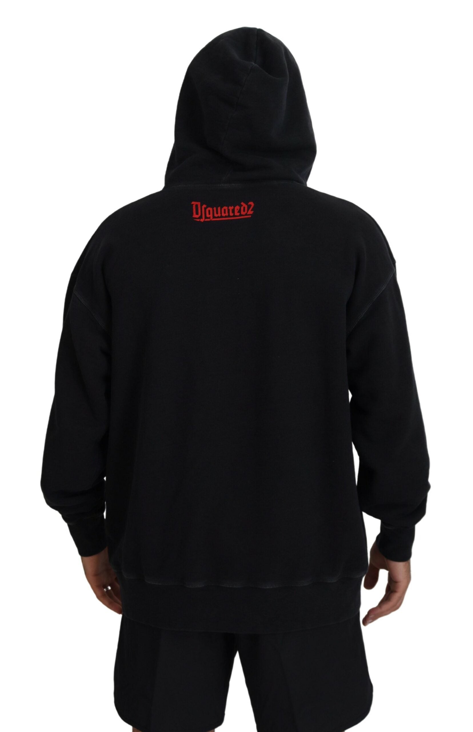 Sweat à capuche en coton noir pour homme de Dsquared² avec imprimé, style décontracté et moderne.