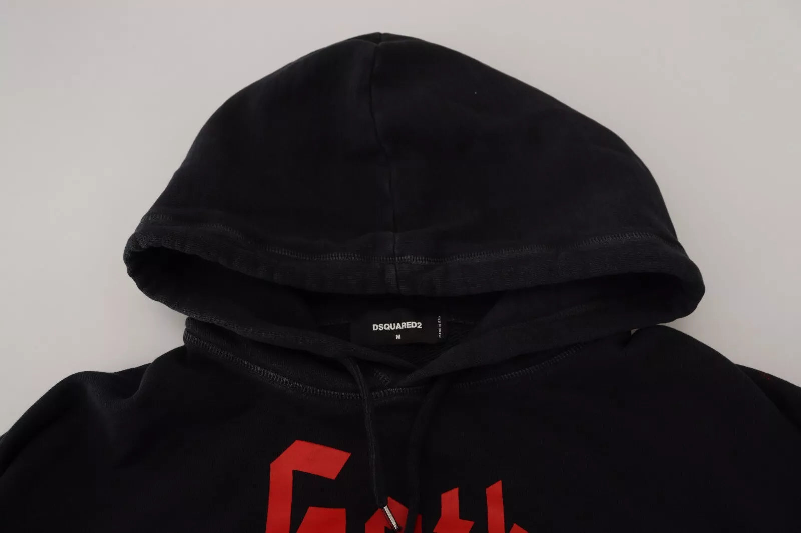 Sweat à capuche noir en coton pour homme de Dsquared² avec imprimé, manches longues et coupe décontractée.
