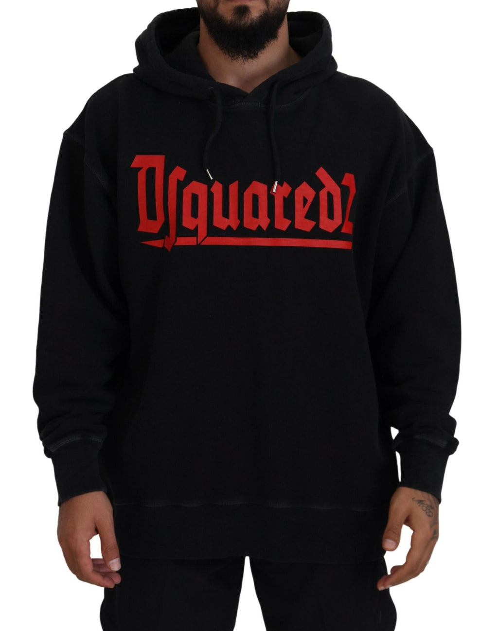 Sweat à capuche noir en coton pour homme Dsquared² avec imprimé, vêtement décontracté et stylé.