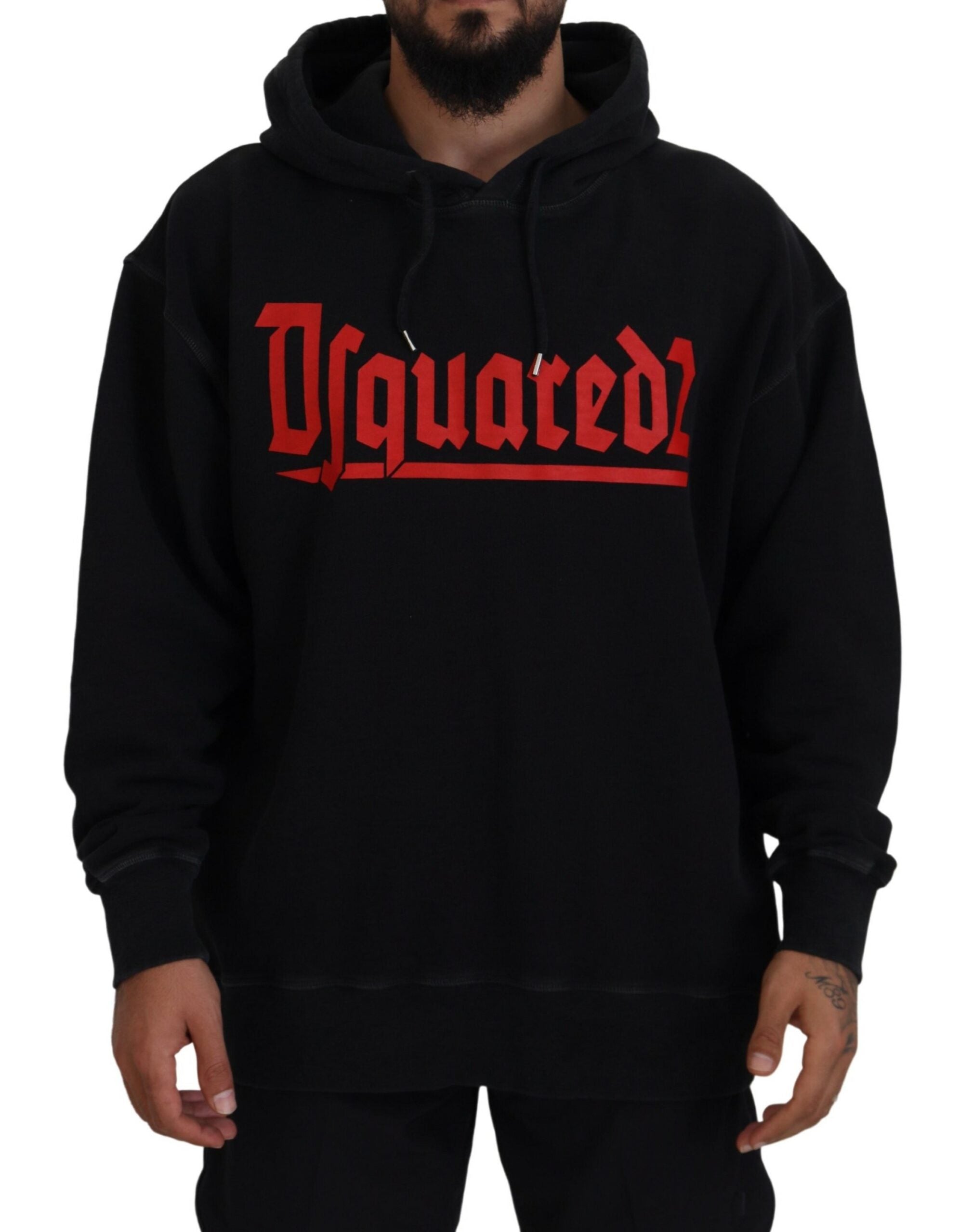 Sweat à capuche noir en coton pour homme Dsquared² avec imprimé, vêtement décontracté et stylé.